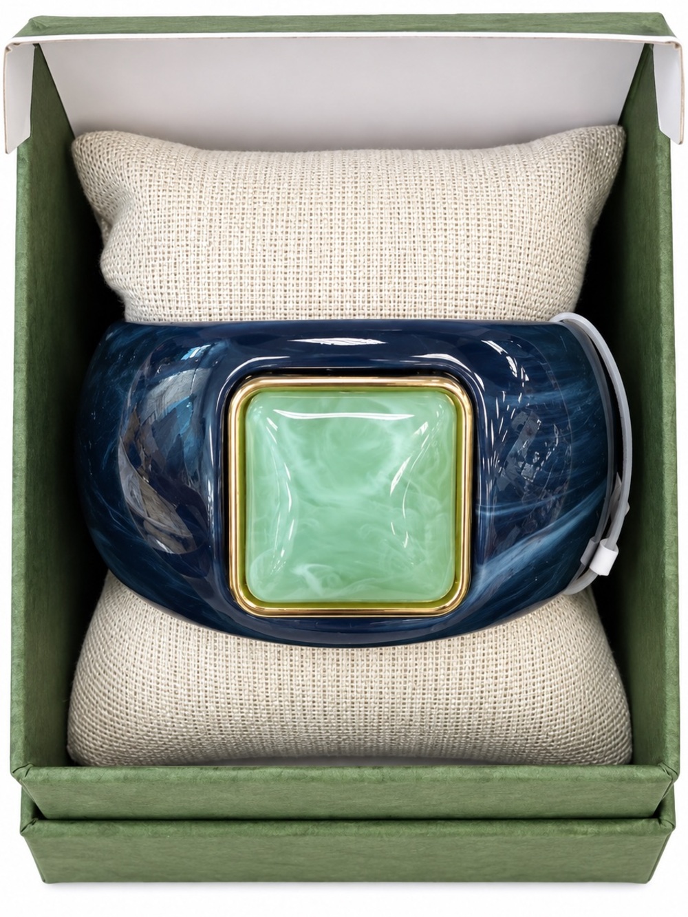 Resin Statement Cuff Bracelet in Navy with Mint Center